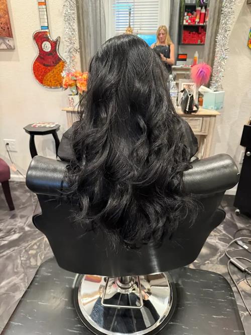Before medium brown, very course, extremely dry hair now to 24 inch Black Hair Extensions soft, silk(..)